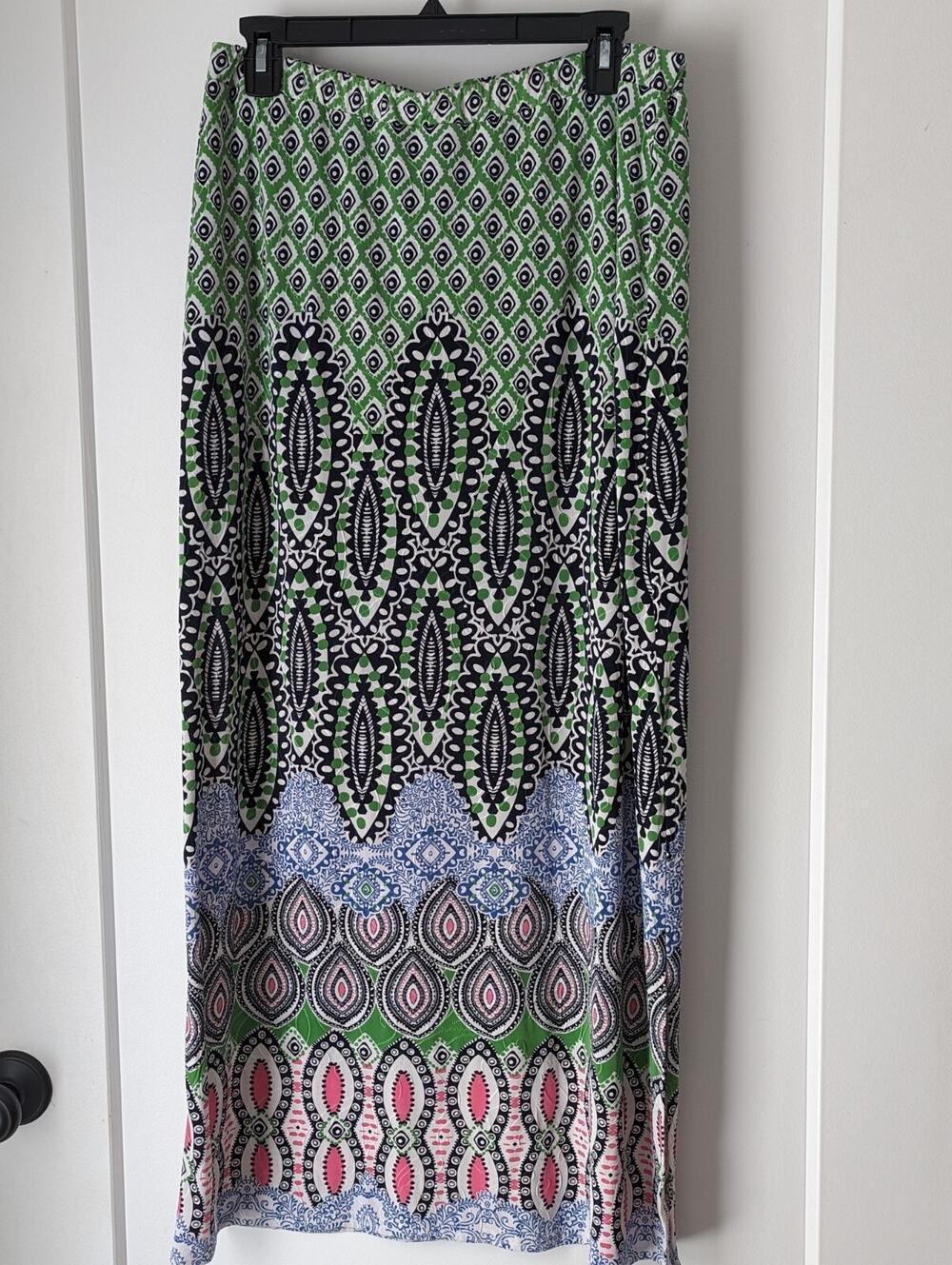 Peck &Peck Women's Medium Green Multi Skirt Maxi Lined Patterned Stretch EUC